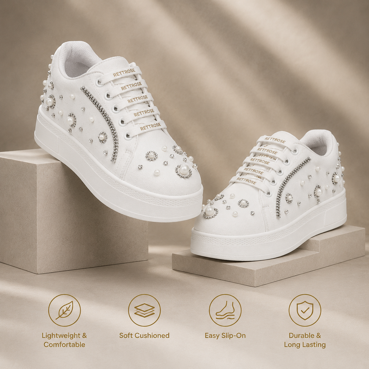 The Nova White Luxury Embellished Trainer