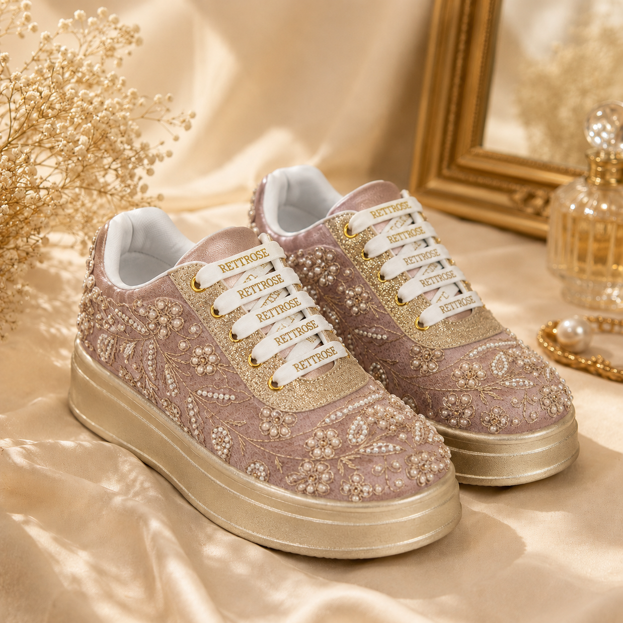 The Opaline Luxury Pearl Lace Embellished Trainer