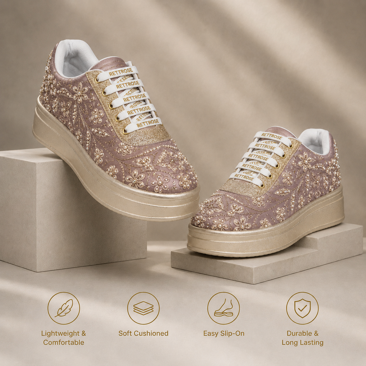 The Opaline Luxury Pearl Lace Embellished Trainer