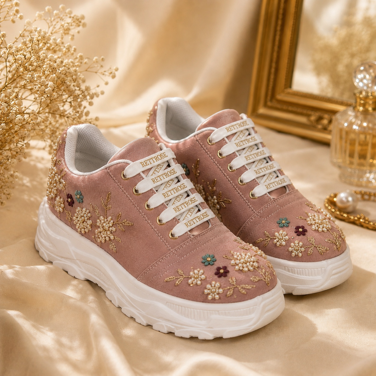 The Rosaline Luxury Pearl Blossom Embellished Trainer