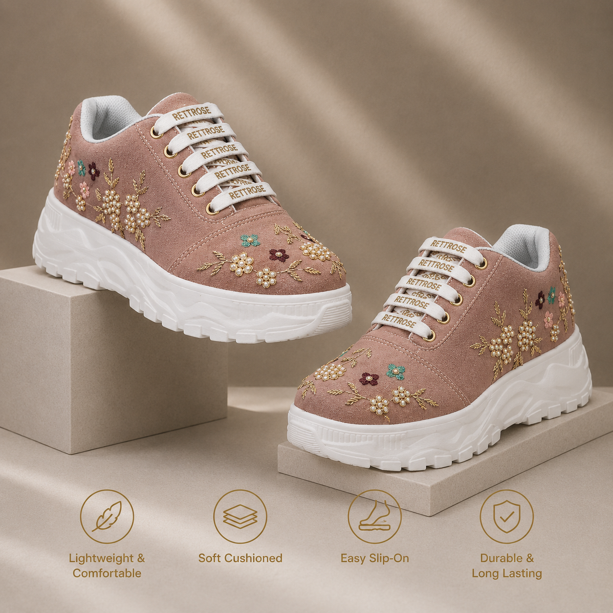 The Rosaline Luxury Pearl Blossom Embellished Trainer