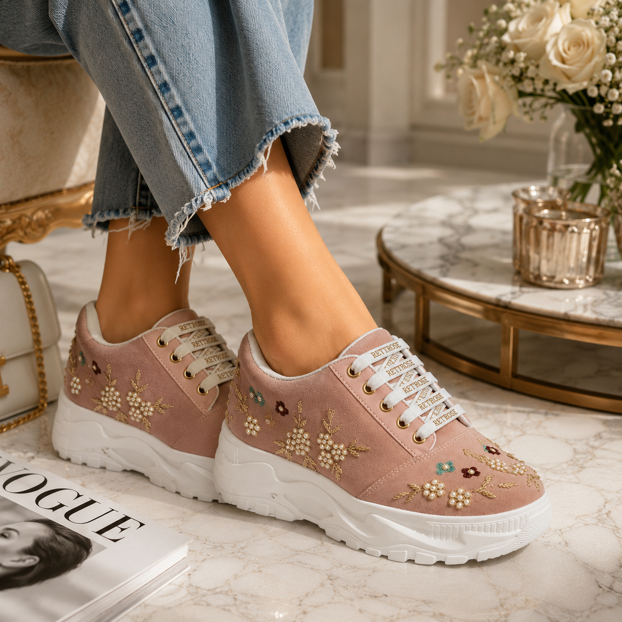The Rosaline Luxury Pearl Blossom Embellished Trainer