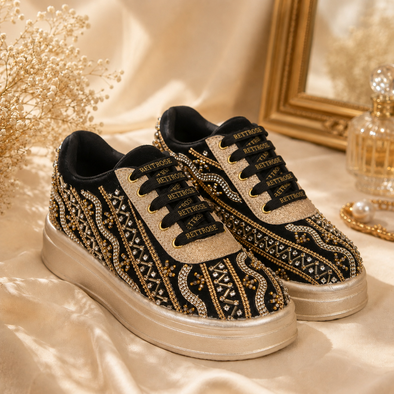 The Solange Luxury Noir Radiance Embellished Trainer