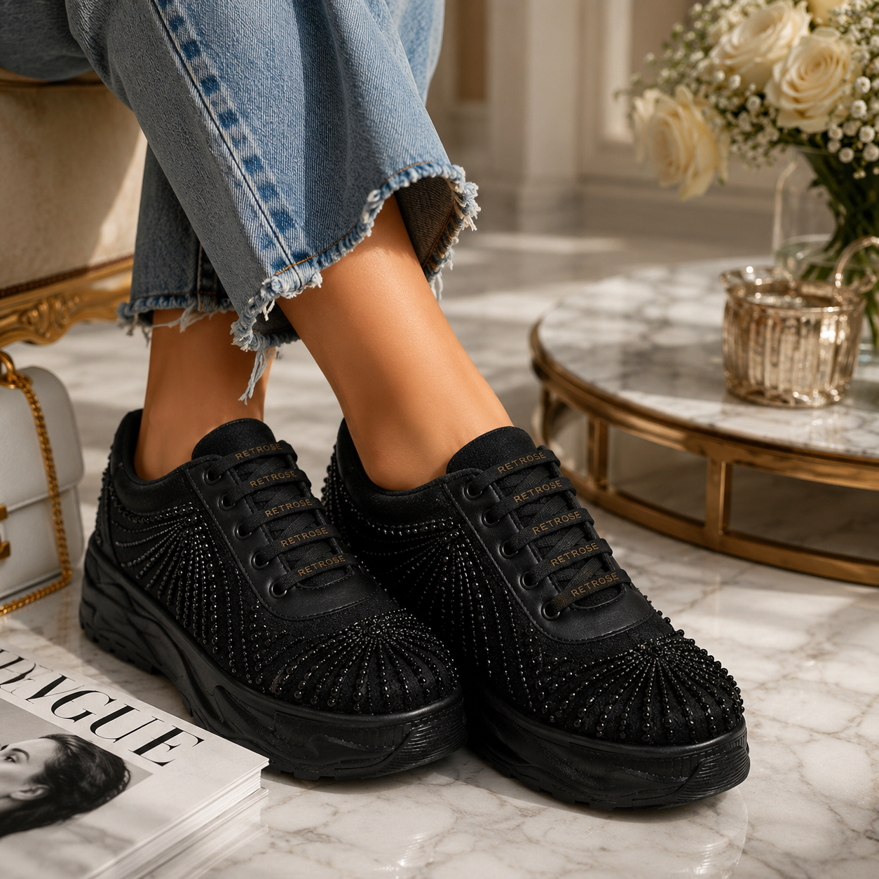 The Solena Luxury Starburst Sequin Embellished Trainer