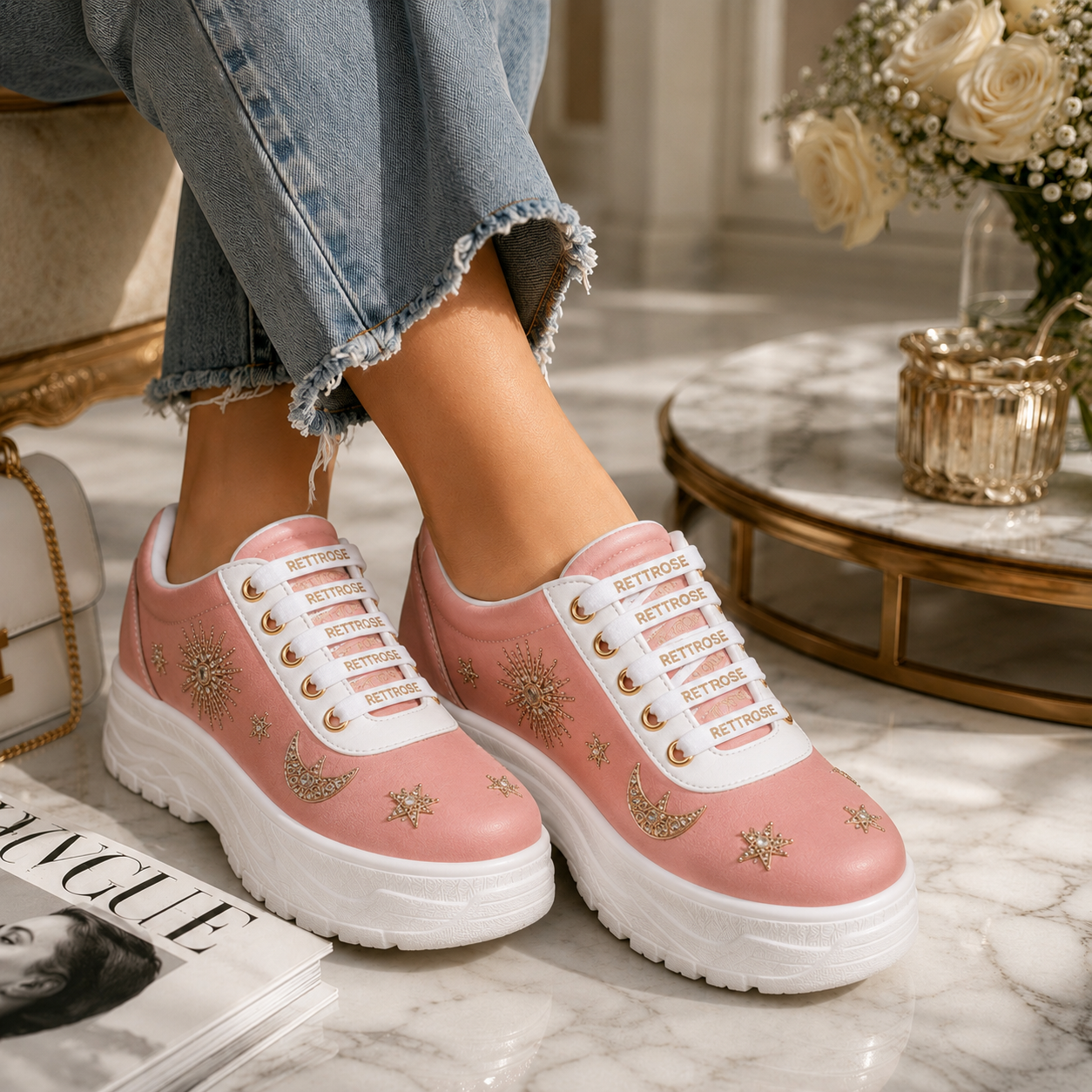The Adriana Luxury Nude Satin Embellished Trainer