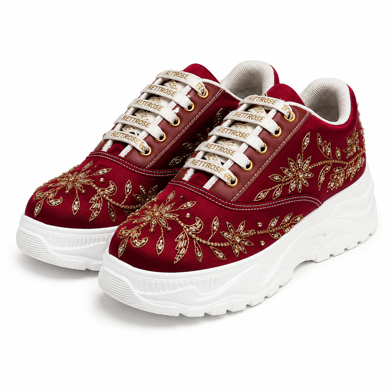 The Arabella Luxury Red Satin Embellished Trainer