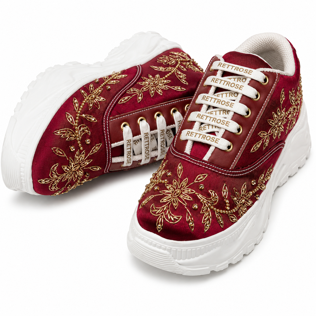 The Arabella Luxury Red Satin Embellished Trainer
