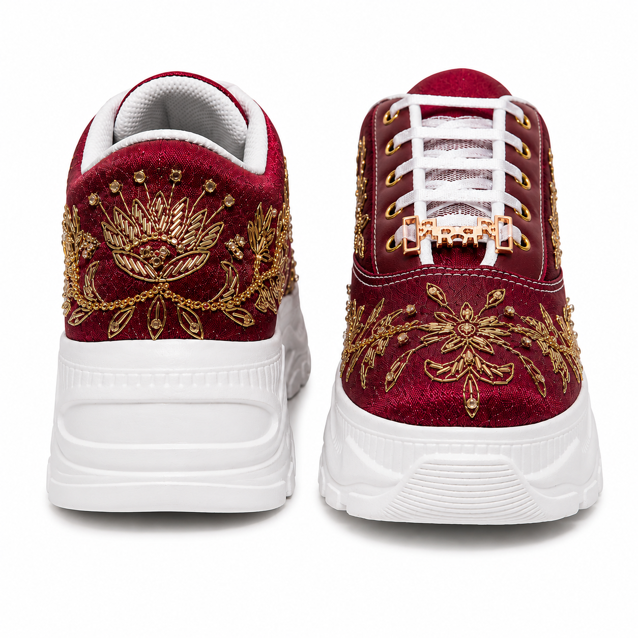 The Arabella Luxury Red Satin Embellished Trainer
