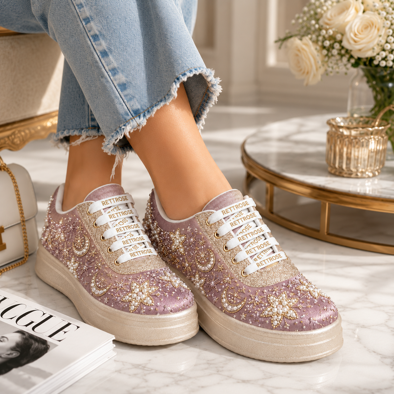 The Astria Luxury Pearl Starfall Embellished Trainer