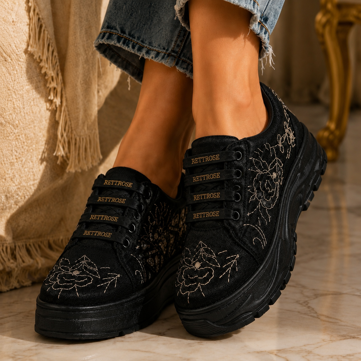 The Madelin Luxury Black Satin Embellished Trainer