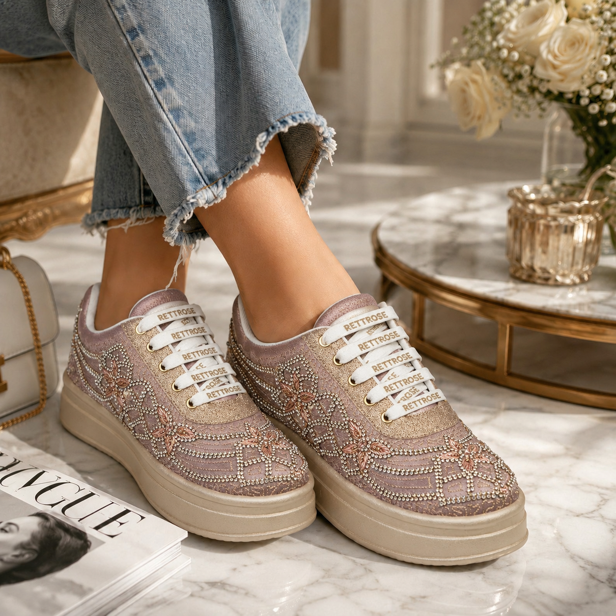 The Maravelle Luxury Flora Starlace Embellished Trainer