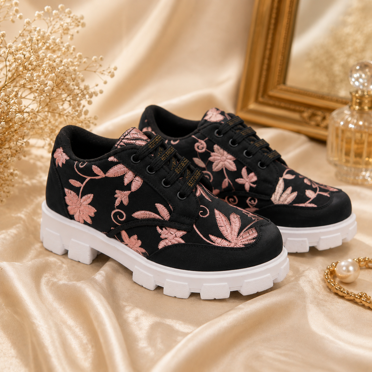 The Rose Blush Black Luxury Embellished Casual Sneaker