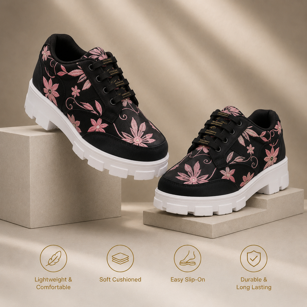 The Rose Blush Black Luxury Embellished Casual Sneaker