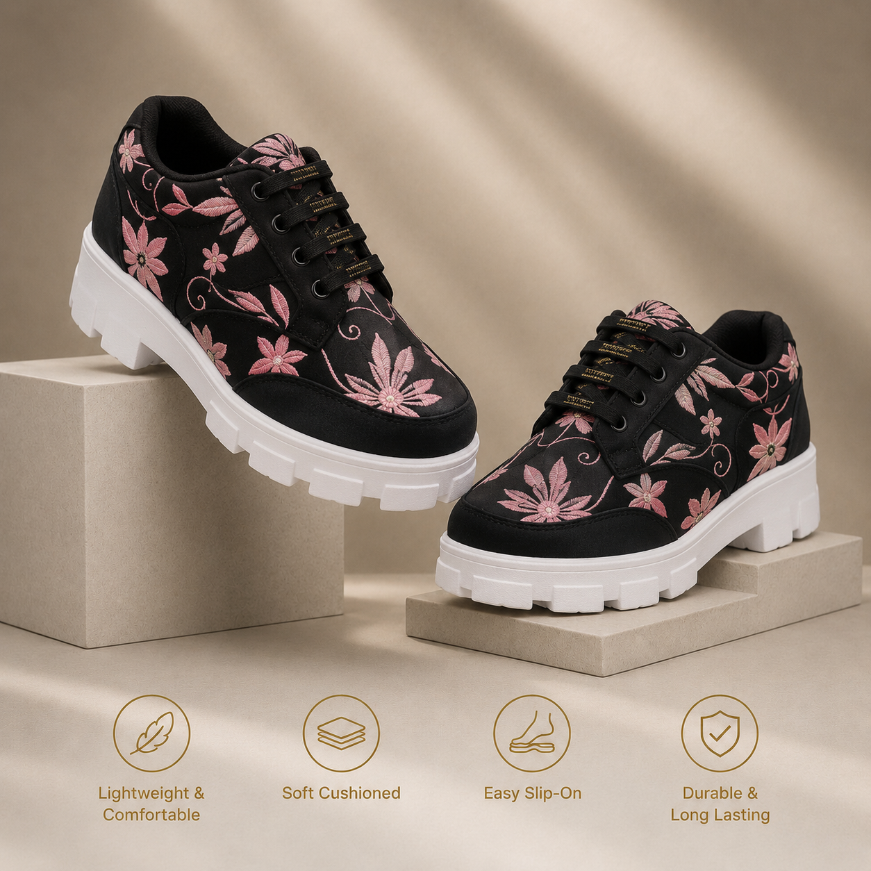 The Rose Blush Black Luxury Embellished Casual Sneaker