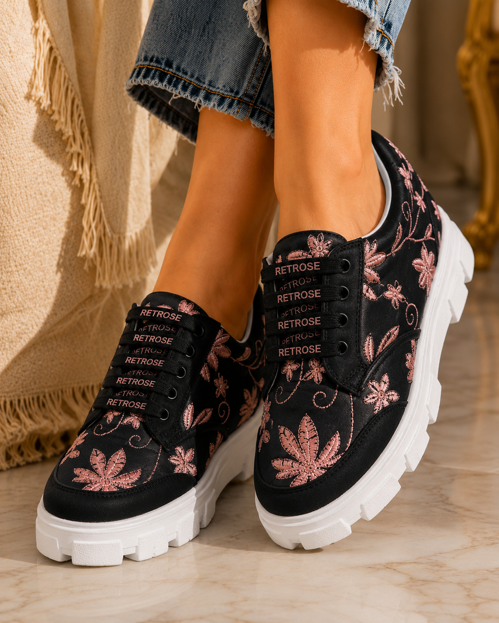 The Rose Blush Black Luxury Embellished Casual Sneaker
