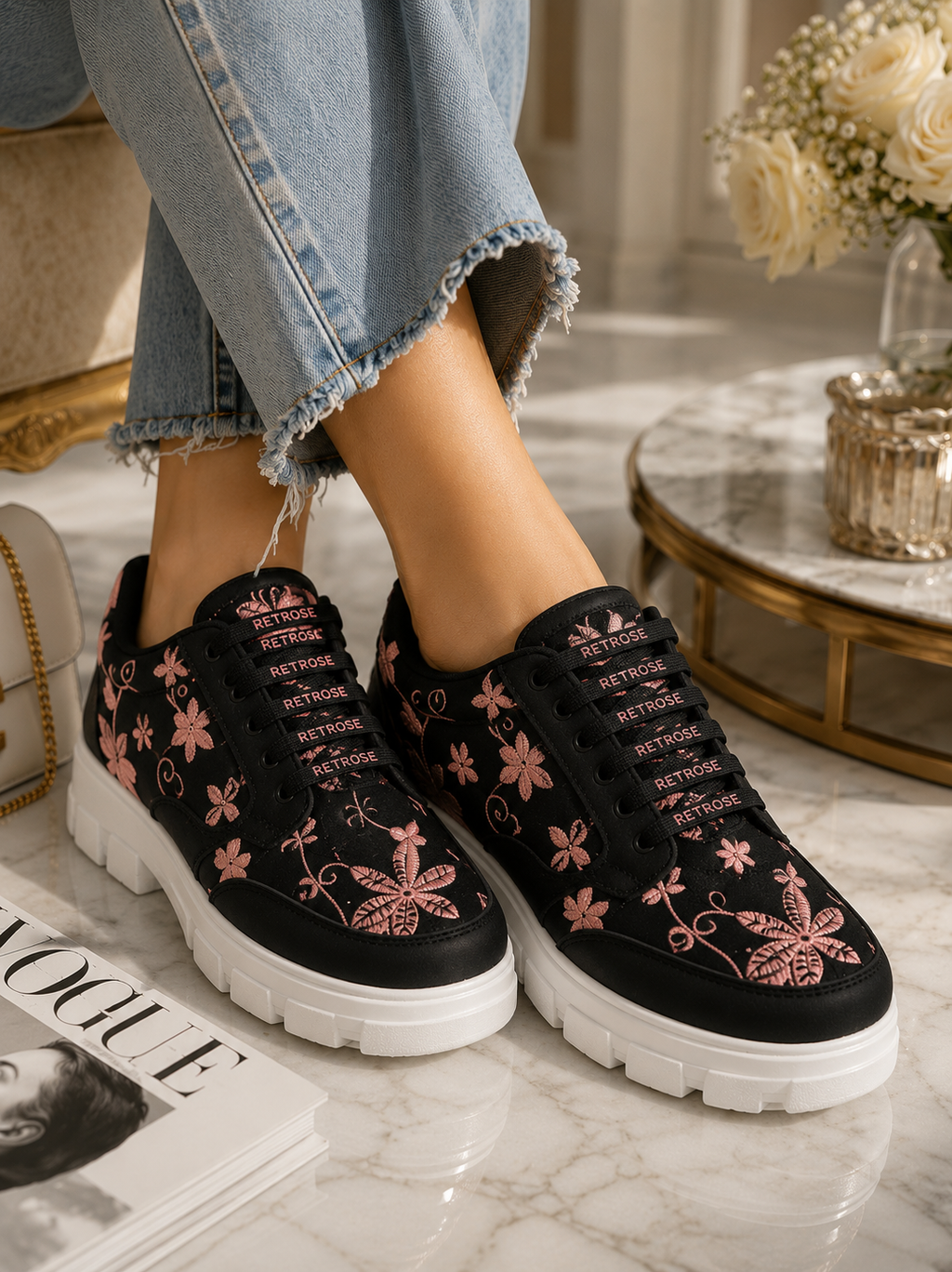 The Rose Blush Black Luxury Embellished Casual Sneaker