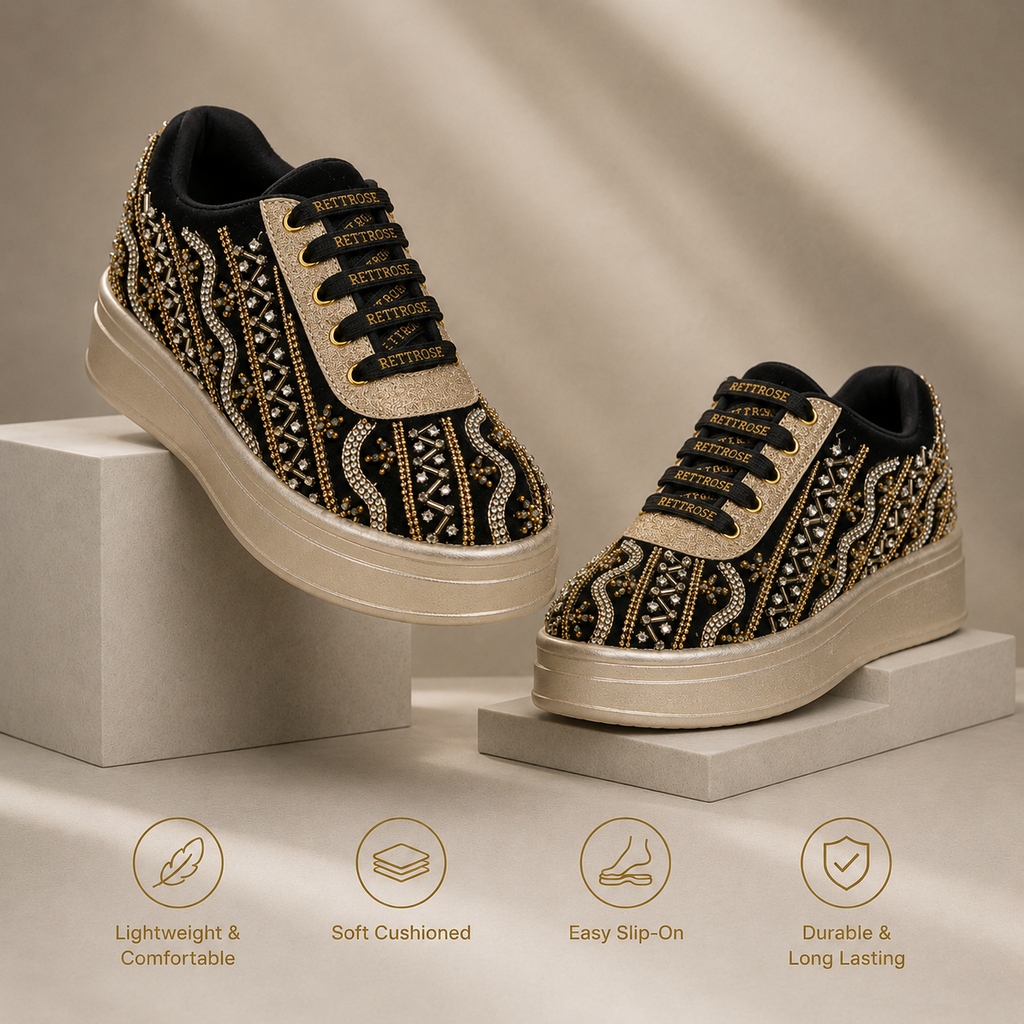 The Solange Luxury Noir Radiance Embellished Trainer