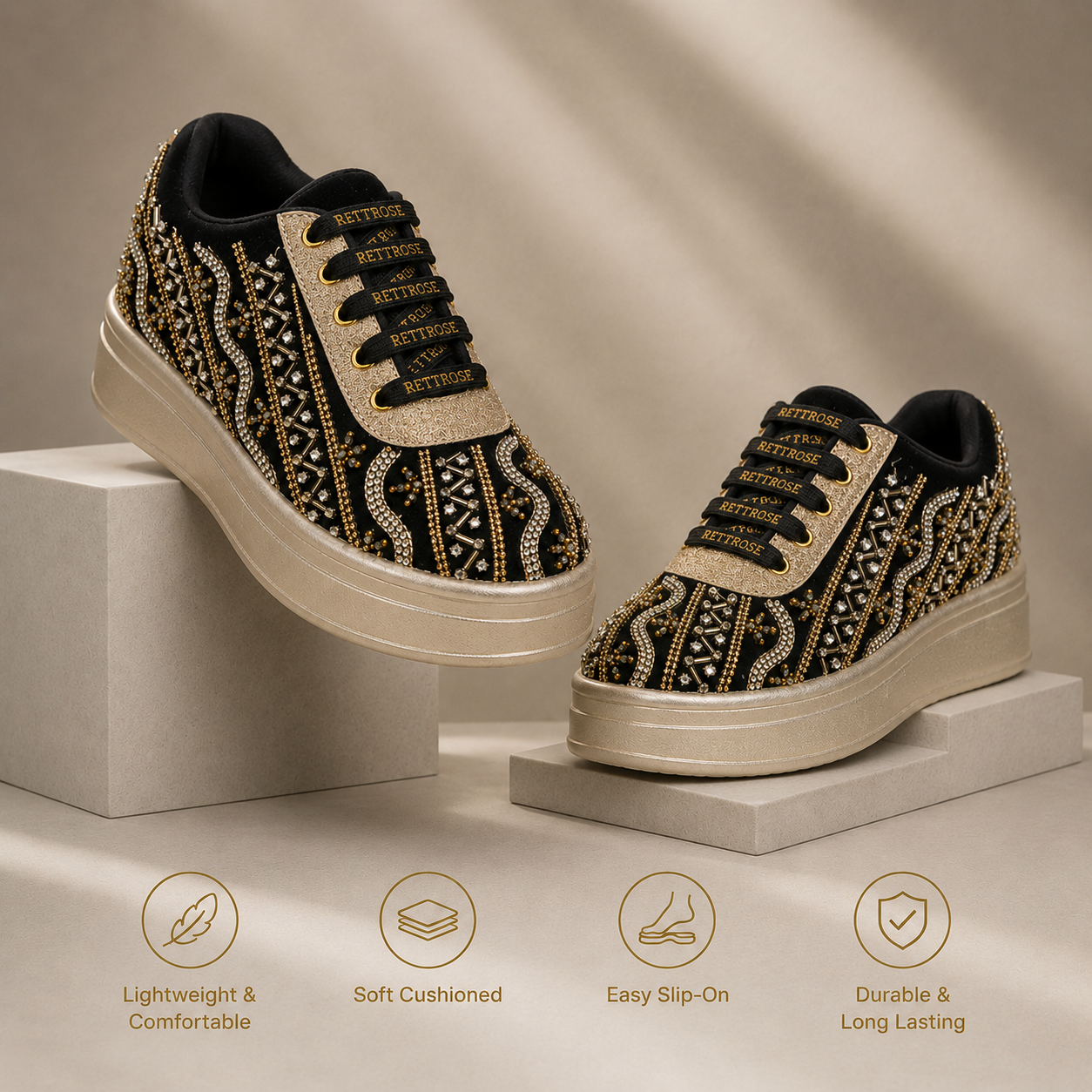 The Solange Luxury Noir Radiance Embellished Trainer