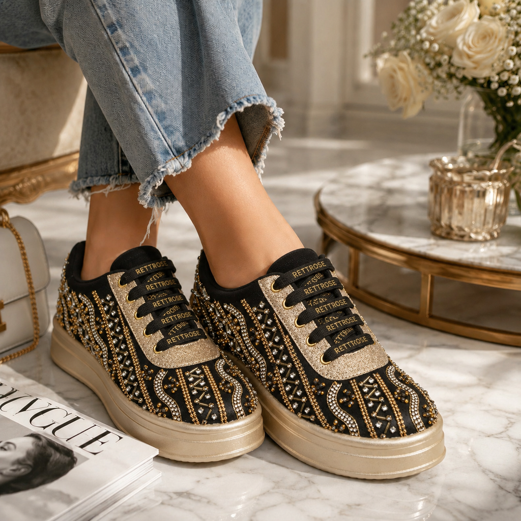 The Solange Luxury Noir Radiance Embellished Trainer
