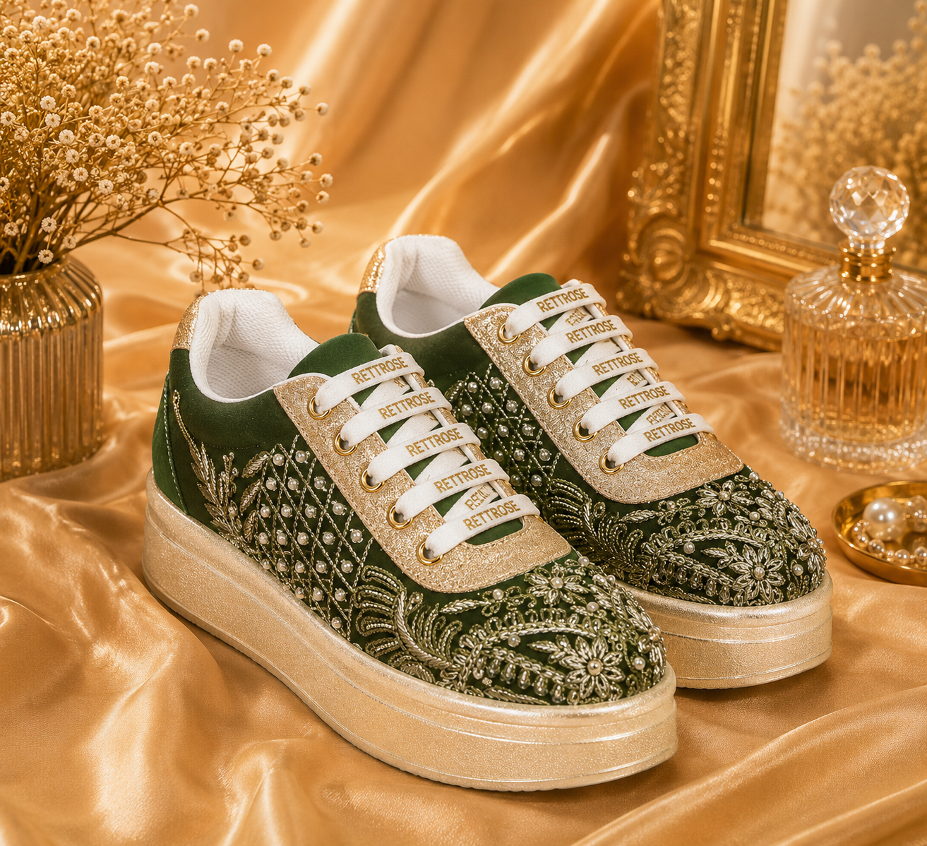 The Sorelle Luxury Crimson Crown Embellished Trainer
