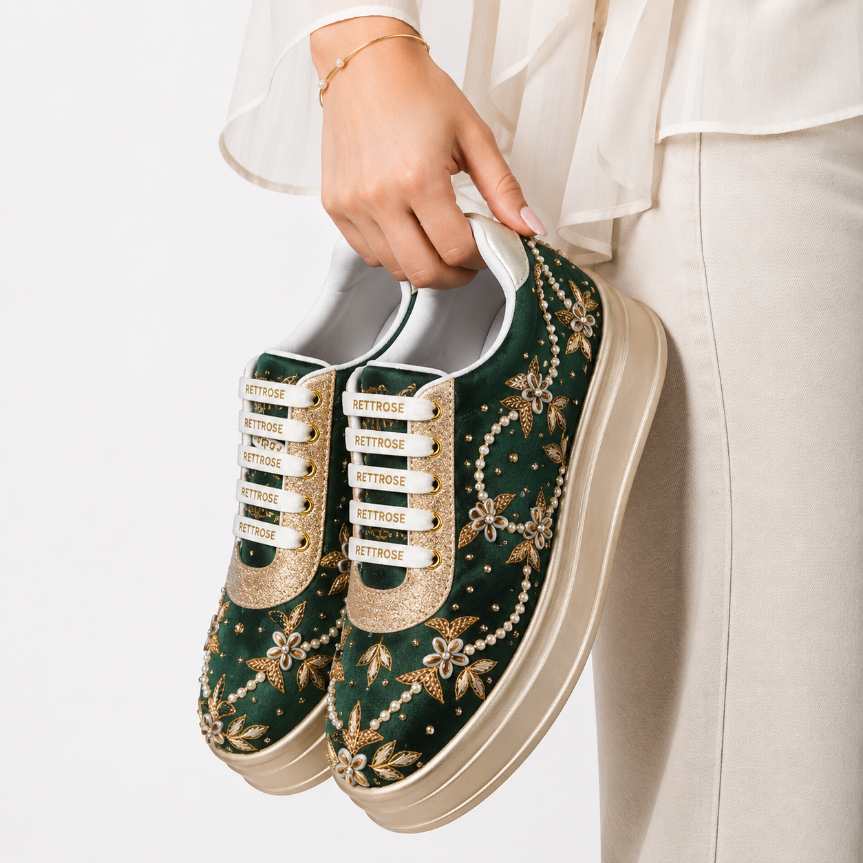 The Evelisse Luxury Green Orchid Embellished Trainer
