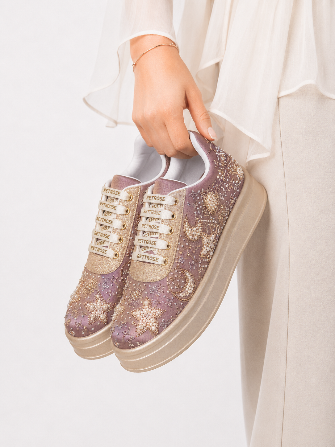 The Astria Luxury Pearl Starfall Embellished Trainer