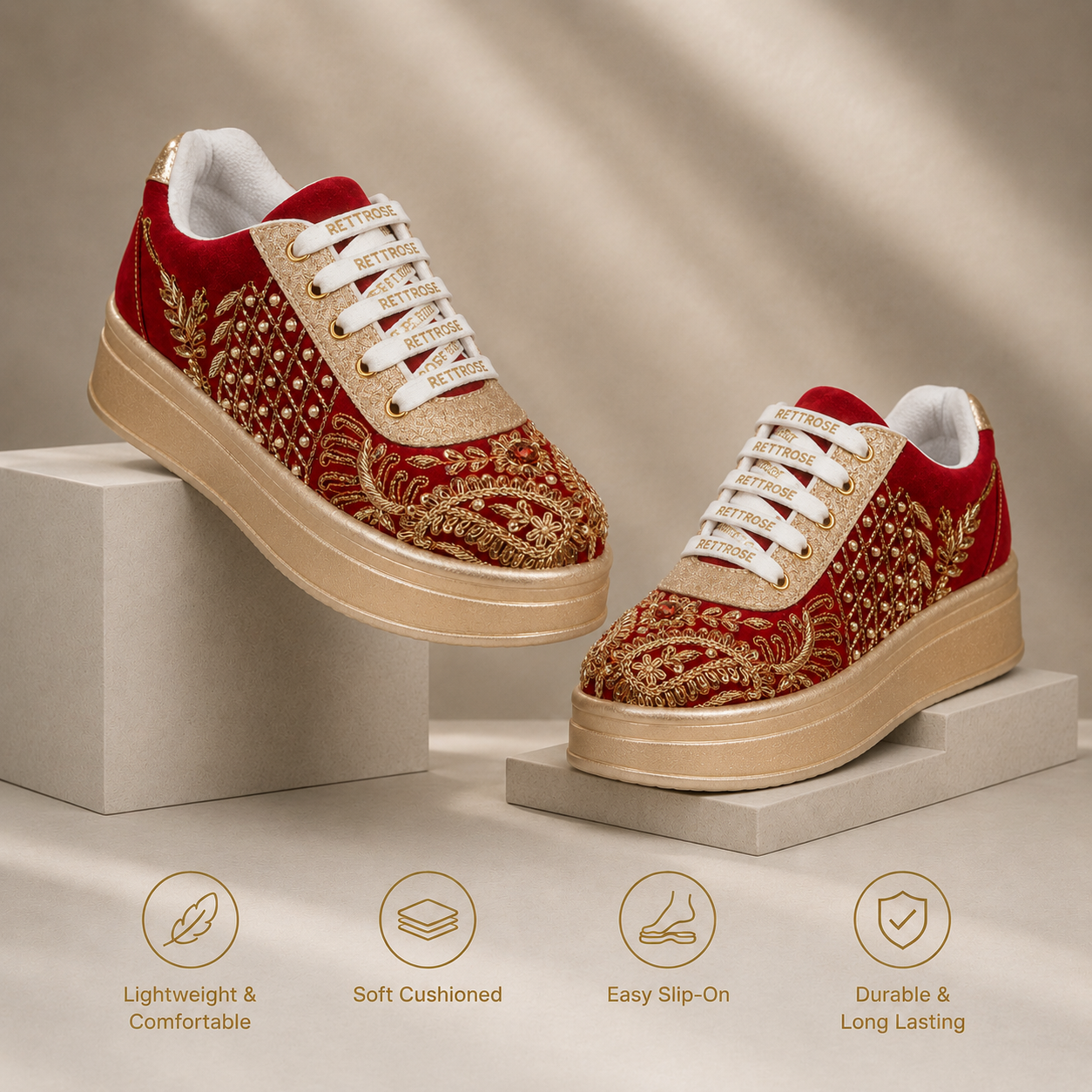 The Sorelle Luxury Crimson Crown Embellished Trainer