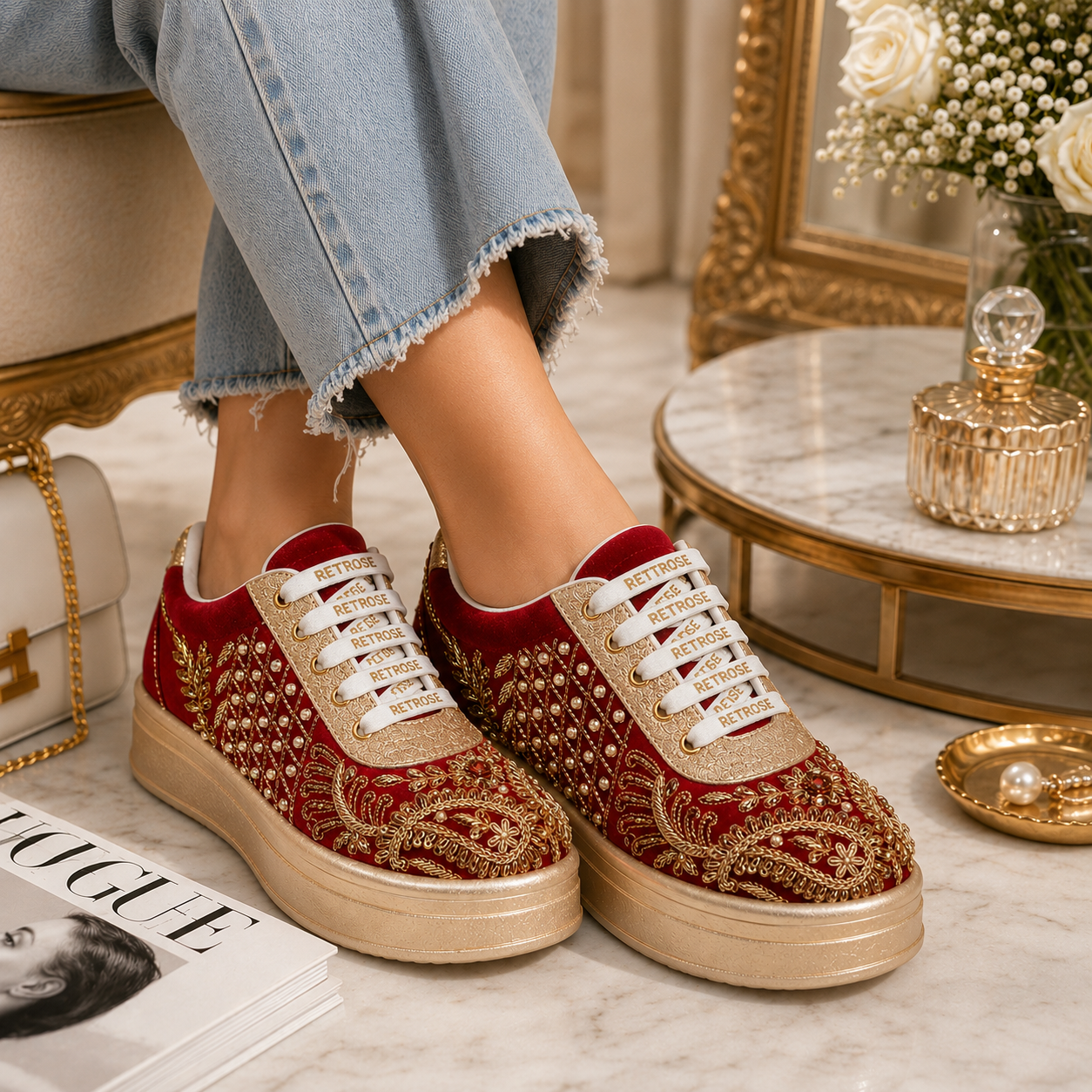 The Sorelle Luxury Crimson Crown Embellished Trainer