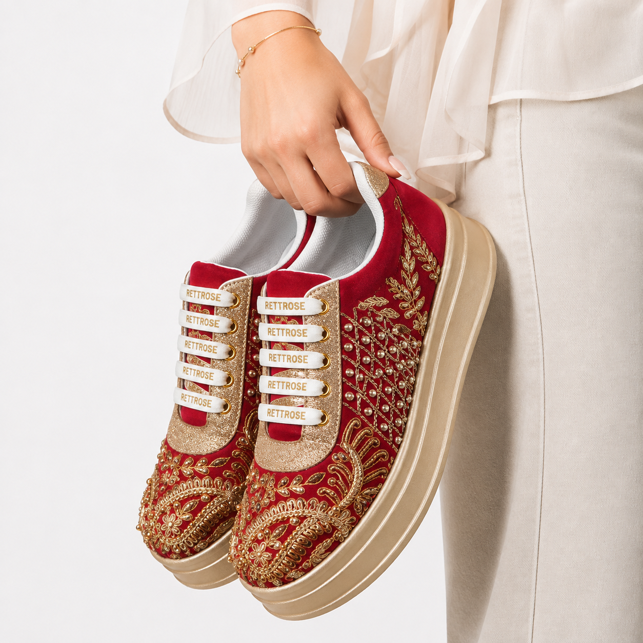 The Sorelle Luxury Crimson Crown Embellished Trainer