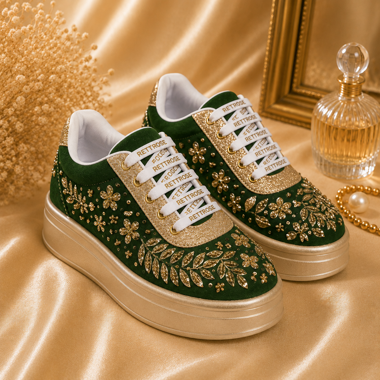 The Odette Luxury Golden Flora Embellished Trainer