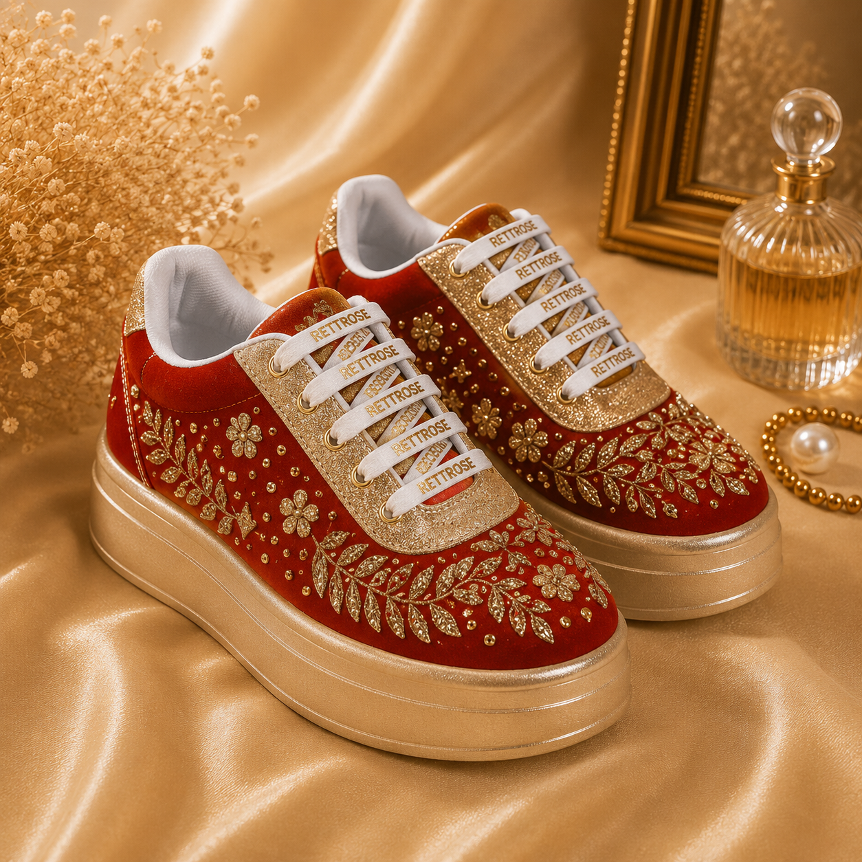The Odette Luxury Golden Flora Embellished Trainer