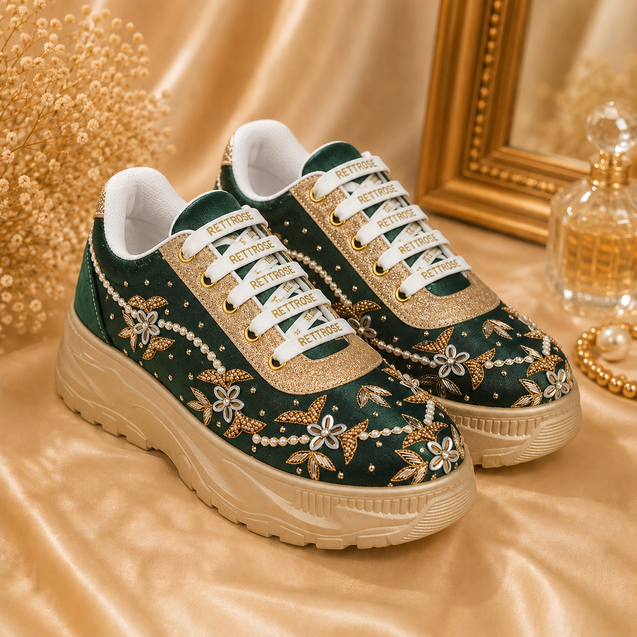 The Evelisse Luxury Green Orchid Embellished Trainer